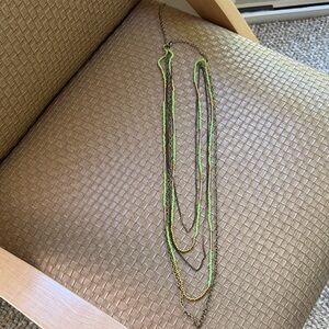 Layered Green & Gold Multi-Strand adjustable Necklace - Women Jewelry